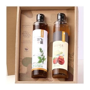 국산 저온압착 들기름 사과식초 300ml 2병 선물세트  농부플러스