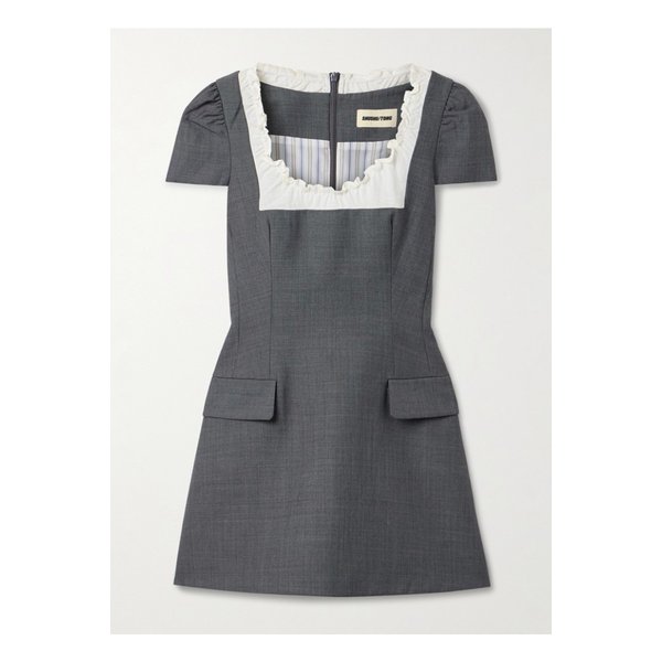 러플 울 혼방 거즈 트리밍 트윌 미니 드레스 그레이 46376663162923045