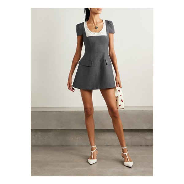 러플 울 혼방 거즈 트리밍 트윌 미니 드레스 그레이 46376663162923045