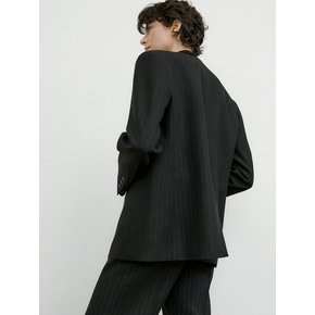 WOOL STRIPE NOCOLLAR BLAZER_BLACK