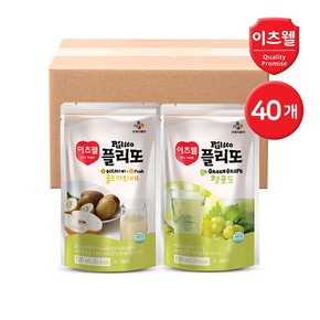 CJ이츠웰 플리또 과일주스 파우치 130ml 혼합 40개 (키위배 20+청포도 20)