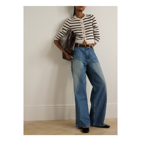 데니미스트 크롭 스트라이프 코튼 혼방 가디건 베이지 1647597342606823