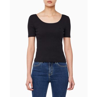 Calvin Klein Jeans 여성 스쿱넥 립 반팔 티셔츠(47AB210)