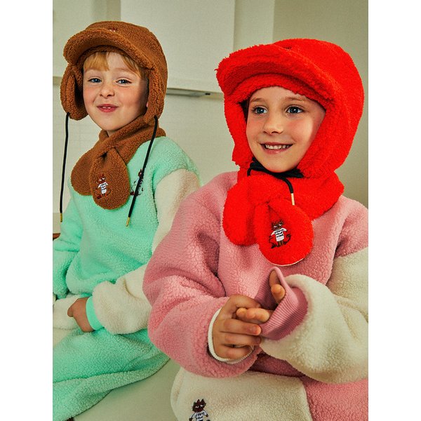 배니 유아 초등 여아 남아 아동 플리스 털모자 목도리 세트