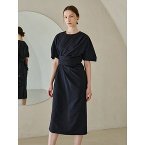 Drape Waist Tie Dress - Navy