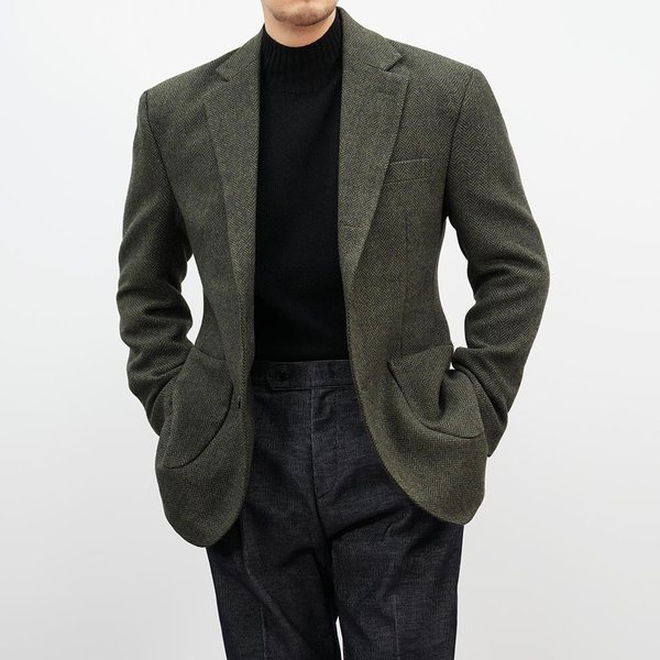 [옷자락] 남자 연말룩 울재킷 슬림핏 겨울정장 헤링본 자켓