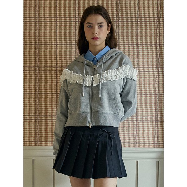 FRILL HOODED ZIP UP_GREY