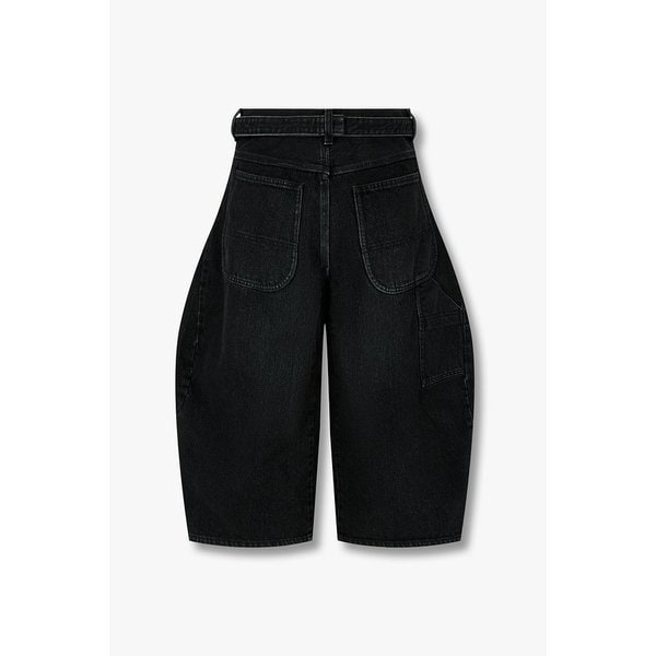 여성 벨티드 커브드 데님 팬츠_워시드 블랙 6416110104000