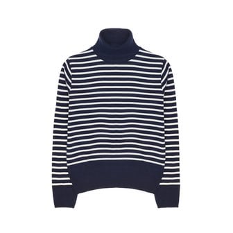 얀13 ESSENTIAL STRIPE TURTLENECK KNIT_NAVY