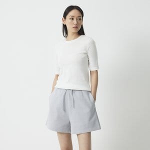 JAJU 여 피마 코튼 슬림핏 5부 티셔츠(WHITE / BEIGE / SKY BLUE / MELLANGE GREY / BLACK)