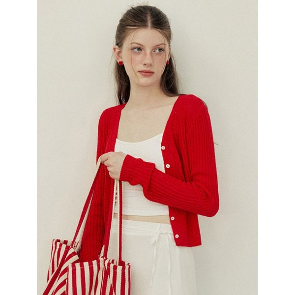 Cool basic summer knit cardigan - red