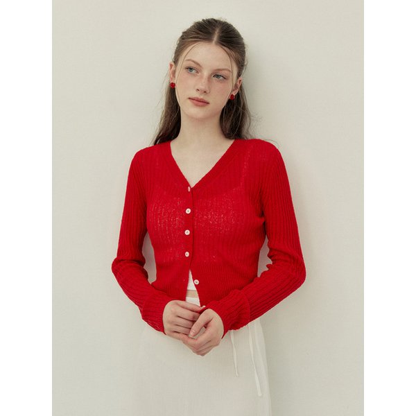 Cool basic summer knit cardigan - red
