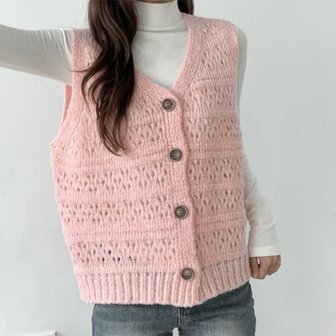 신세계라이브쇼핑 [옷자락] 여자 펀칭 보카시 브이넥 박시핏 가을 니트조끼