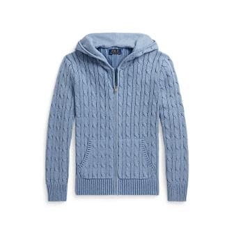 폴로 랄프 로렌 폴로 키즈 남아 8-18세 케이블 코튼 후드 풀 지퍼 스웨터(CWPOSWEY6820696400)