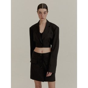 SINGLE BREASTED CROP JACKET (BLACK)