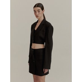 SINGLE BREASTED CROP JACKET (BLACK)