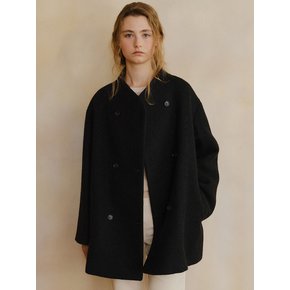 padded mohair double half coat (black)