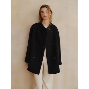 padded mohair double half coat (black)