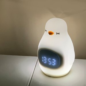 제이스틴 통통 펭귄 LED 실리콘 무드등 알람 시계