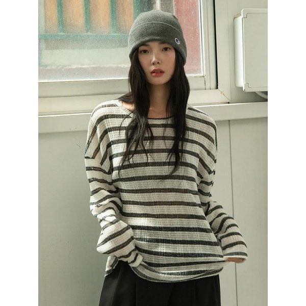 스트라이프 니트 롱 슬리브 티셔츠 2color