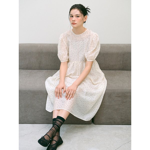 [SET] Polka Dot Butter Cream Dress & Beige Camisole Dress