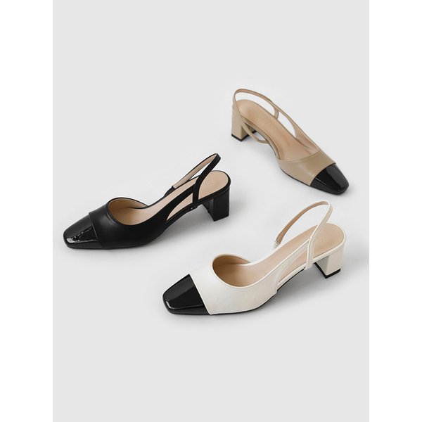 이레나 투톤 스퀘어 슬링백힐 (5/7cm)