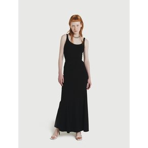 Dart Cutting Line Sleeveless Long Dress (Black)