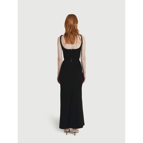 Dart Cutting Line Sleeveless Long Dress (Black)