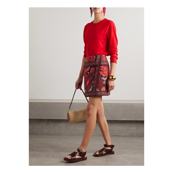 팜리오 지지 랩 이펙트 플로럴 프린트 코튼 트윌 미니 스커트 레드 1647597344479699