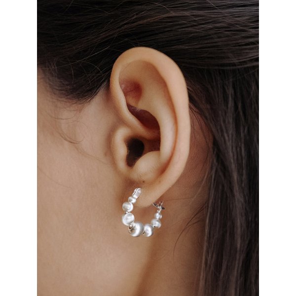 HMS010 Textured Silver Ball Hoop Earrings (Silver 925)