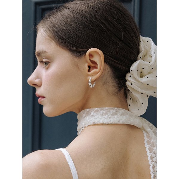 HMS010 Textured Silver Ball Hoop Earrings (Silver 925)