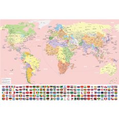 세계지도 한글 포스터 핑크 - 대형 코팅 어린이 여행 세계 지도 보기 전도