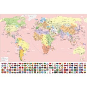 세계지도 한글 포스터 핑크 - 대형 코팅 어린이 여행 세계 지도 보기 전도