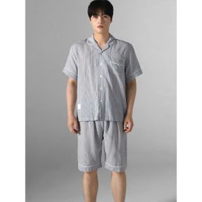 남자 남성 냉감 스트라이프 반팔 반바지 파자마 세트 BMJT003_P429910749