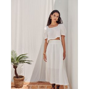Linen Cotton Cropped Top + Wide Waist Skirts set-up