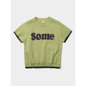 Basic Thumb Logo Coloring Semi-Crop Round Neck Short-Sleeved Knitwear Top [Green]