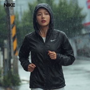 여성 여자 에센셜 우븐 후드 집업 바람막이 자켓 블랙 CU3218-010