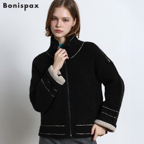 [보니스팍스(Bonispax)] 배색 라인 부클 집업 니트 가디건 (택가격 299000원)