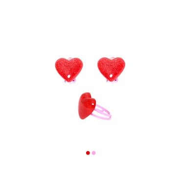 키앙 걸리쉬 하트 반지&귀걸이 세트(Pink/Red)