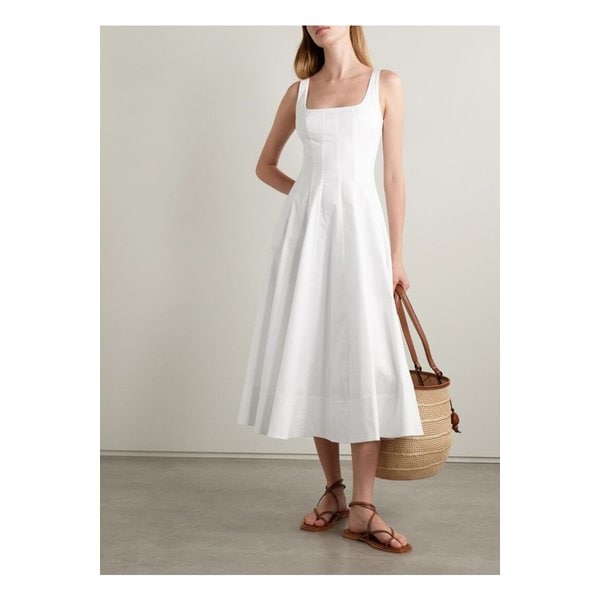 스타우드 웰스 플리츠 코튼 혼방 포플린 미디 드레스 화이트 46376663162859631