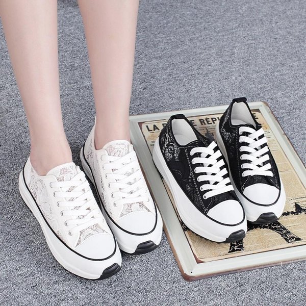 [옷자락] 여성 유니크 레이스 캐주얼 끈안풀리는 스니커즈