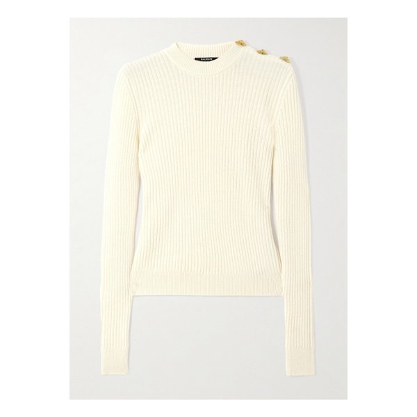 버튼 장식 골지 울 캐시미어 혼방 스웨터 뉴트럴 46376663162910924