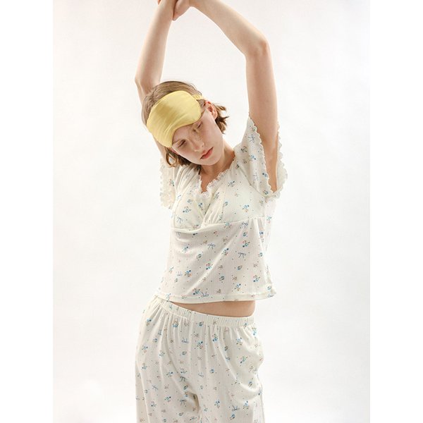 MJ_Lovely ribbon flower pajama two-piece set_2color