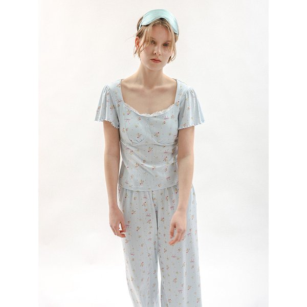 MJ_Lovely ribbon flower pajama two-piece set_2color