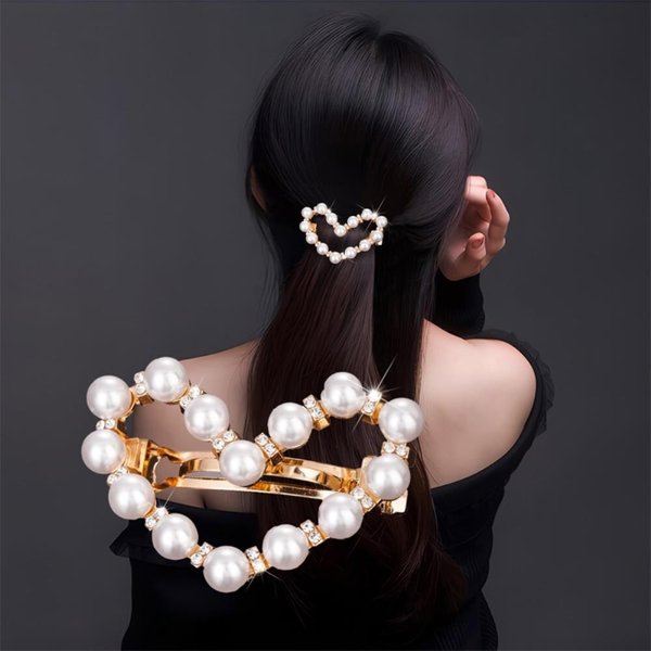 [옷자락] 여성 진주 큐빅 반묶음 올림머리 자동핀 헤어핀