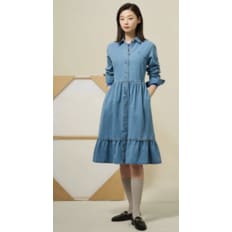 [Re-edition] 헤지 데님 볼륨 소매 원피스 - 블루 BF5271S01P