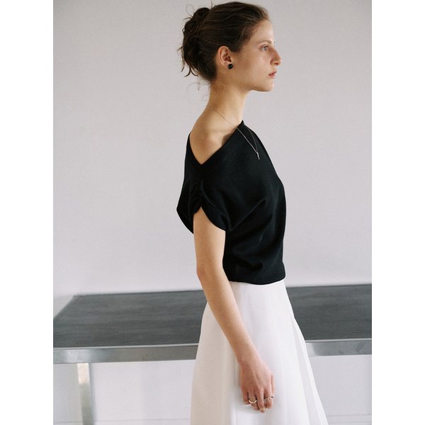 Nora Draped Knit Top_BLACK