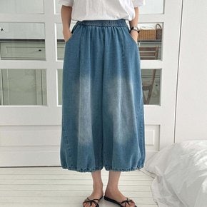 [옷자락] 여성 스커트 바지 스트링 볼륨 와이드 8부 여름 청바지