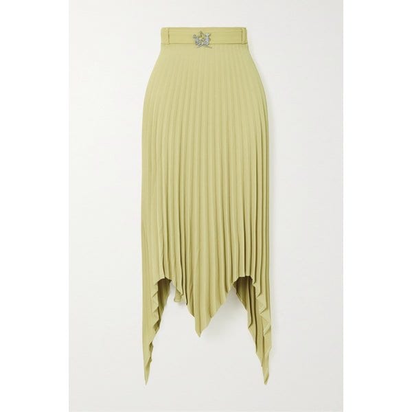 테베 마구구 벨트 비대칭 플리츠 저지 맥시 스커트 오프 화이트 1647597303225871