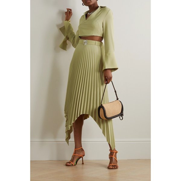 테베 마구구 벨트 비대칭 플리츠 저지 맥시 스커트 오프 화이트 1647597303225871